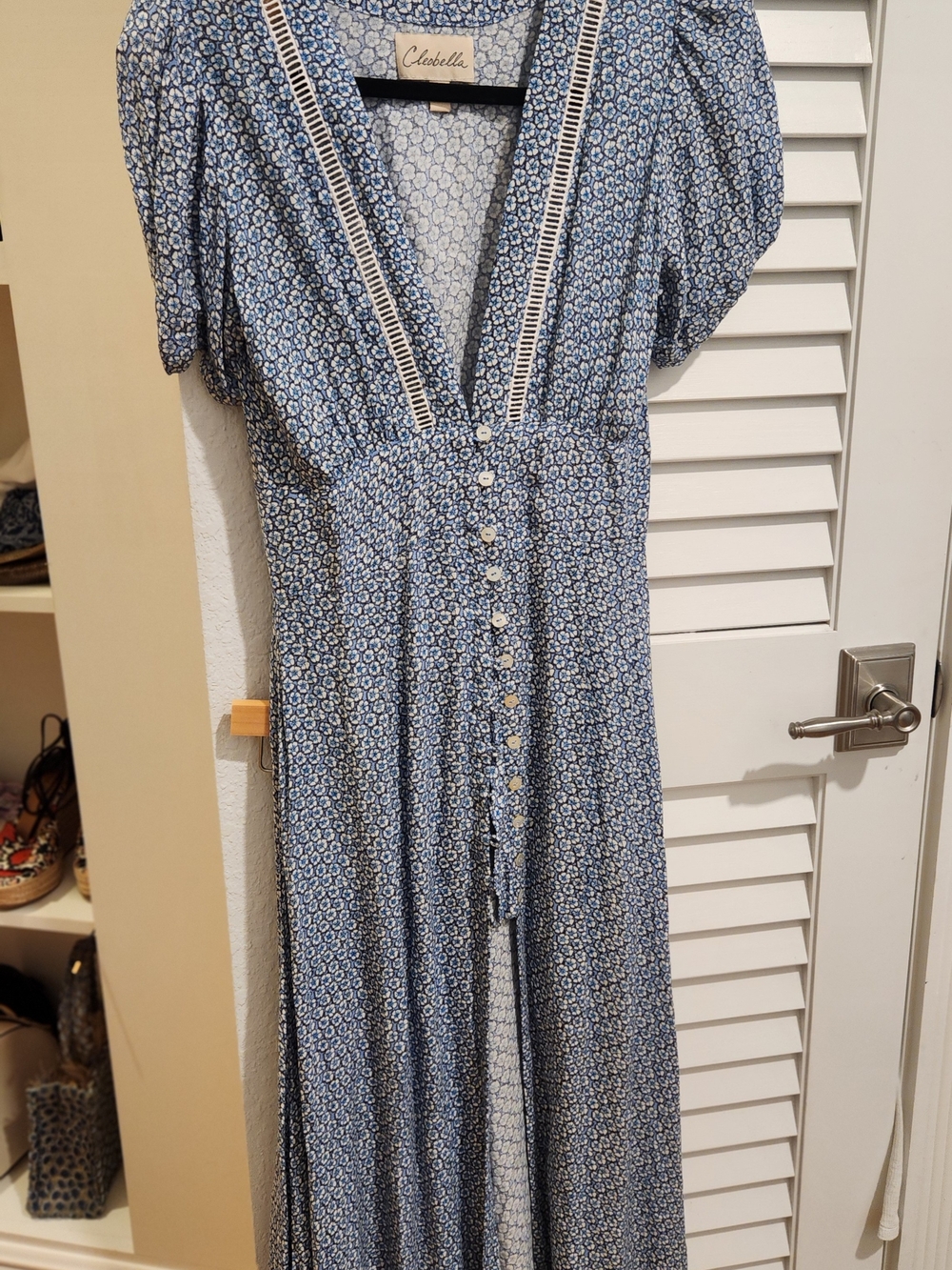 Cleobella Light Blue Printed Maxi Dress with Lace Trim